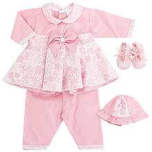 MINISET NEONATA CON VESTINA + SCARPETTE E CAPPELLINO COTONE 