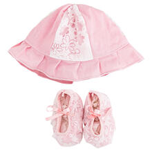 MINISET NEONATA CON VESTINA + SCARPETTE E CAPPELLINO COTONE 