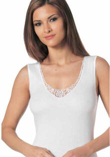 CAMICIOLA DONNA SPALLA LARGA PIZZO MACRAME  