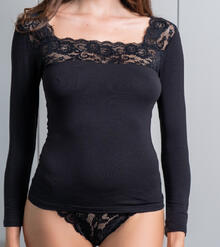 MAGLIA DONNA MANICA LUNGA IN PIZZO COTONE ELASTICIZZATO 