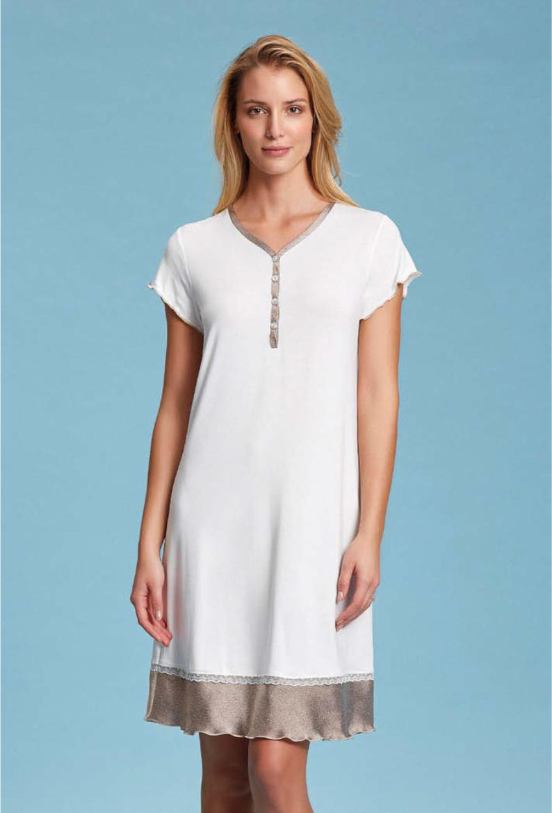 CAMICIA DA NOTTE MEZZA MANICA CON DETTAGLI IN RASO BuyBuy24 Abbilgiamento e Biancheria