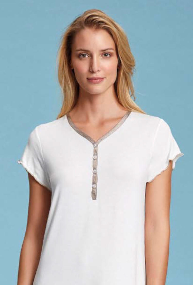 CAMICIA DA NOTTE MEZZA MANICA CON DETTAGLI IN RASO BuyBuy24 Abbilgiamento e Biancheria