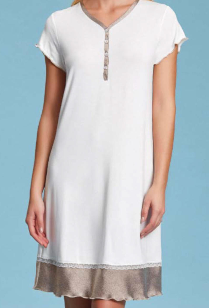 CAMICIA DA NOTTE MEZZA MANICA CON DETTAGLI IN RASO BuyBuy24 Abbilgiamento e Biancheria