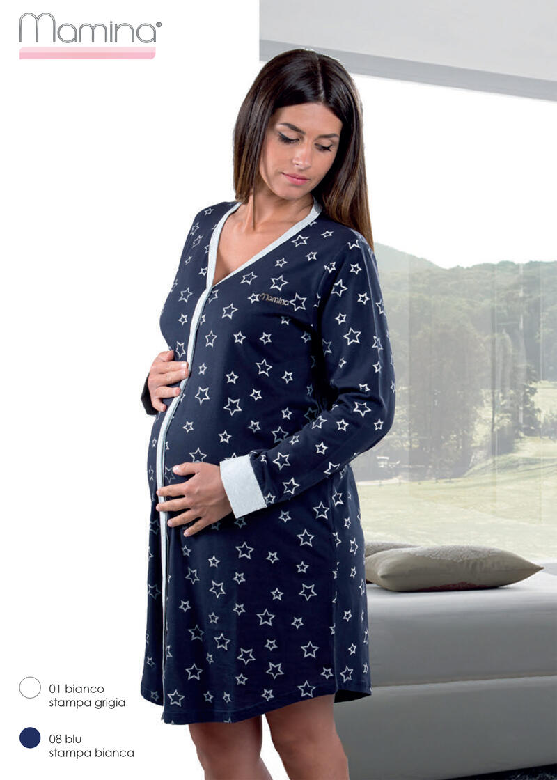 CAMICIA DA NOTTE PREMAMAN MANICA LUNGA COTONE BuyBuy24 Abbilgiamento e Biancheria