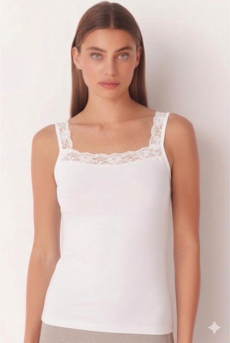 CANOTTA SPALLA LARGA PIZZO COTONE ELASTICIZZATO BuyBuy24 Abbilgiamento e Biancheria