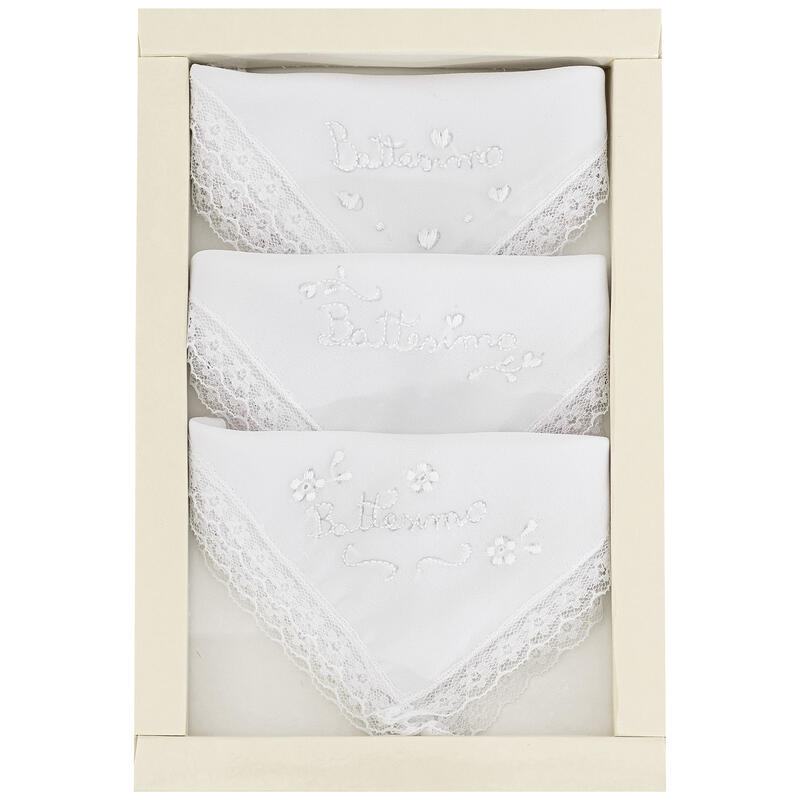 FAZZOLETTI COTONE BATTESIMO TRIS CON RICAMI ASSORTITI BuyBuy24 Abbilgiamento e Biancheria