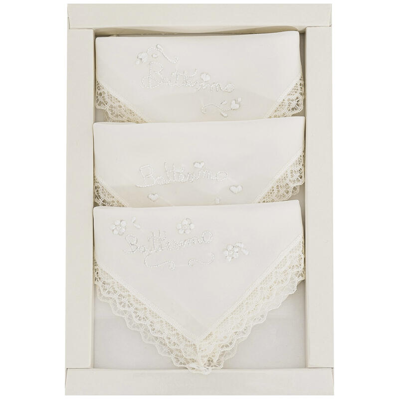 FAZZOLETTI COTONE BATTESIMO TRIS CON RICAMI ASSORTITI BuyBuy24 Abbilgiamento e Biancheria