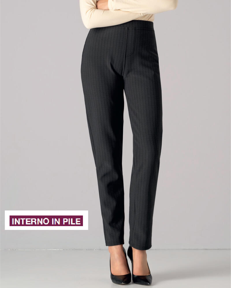PANTALONE PILE VITA ALTA CON TASCHE DECORATIVE GESSATO BuyBuy24 Abbilgiamento e Biancheria