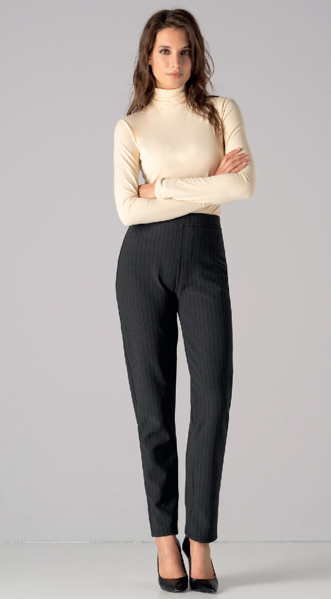 PANTALONE PILE VITA ALTA CON TASCHE DECORATIVE GESSATO BuyBuy24 Abbilgiamento e Biancheria