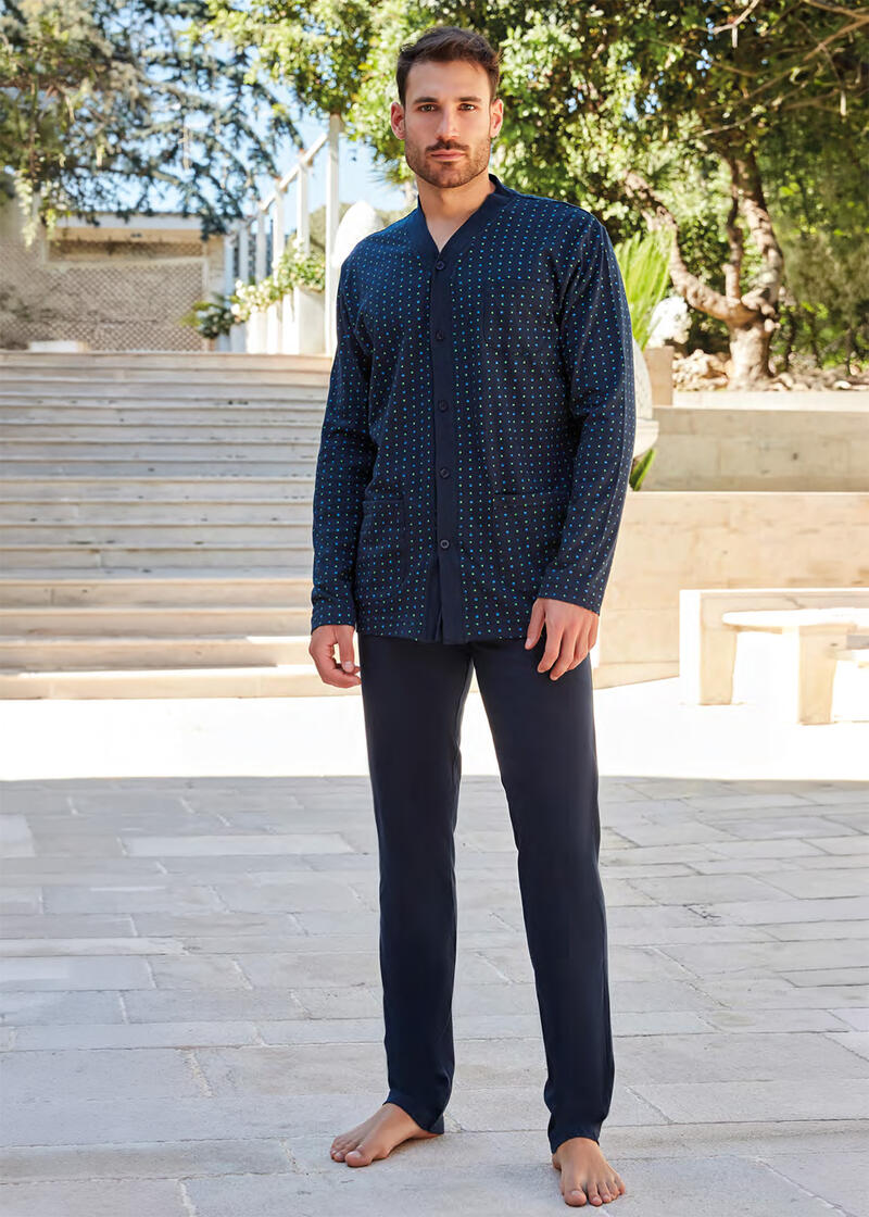 PIGIAMA UOMO LUNGO JERSEY APERTO BuyBuy24 Abbilgiamento e Biancheria