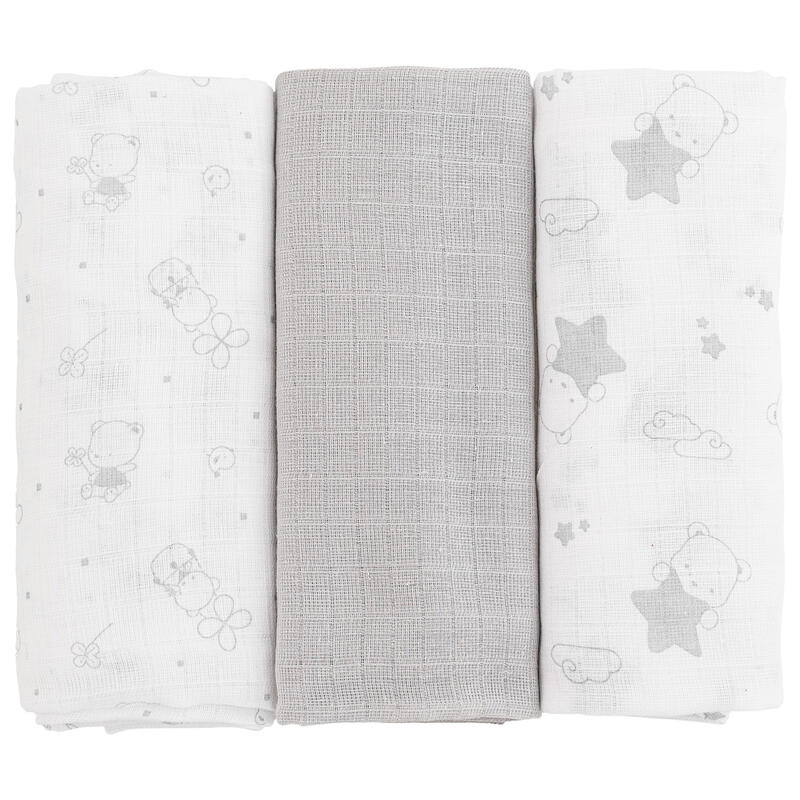 SET 3 QUADRATI DI GARZA 100% COTONE 70x70 CM COLORI NEUTRI BuyBuy24 Abbilgiamento e Biancheria